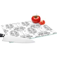 KitchenYeah Glazen Snijplank - 28x20 - Maskers - Inca - Patroon - Zwart-Wit - Snijplanken Glas
