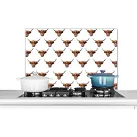 KitchenYeah Spatscherm keuken 90x60 cm - Kookplaat achterwand Dieren - Sjabloon - Schotse hooglander - Muurbeschermer - Spatwand fornuis - Hoogwaardig aluminium