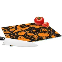 KitchenYeah Glazen Snijplank - 28x20 - Halloween - Oranje - Patronen - Snijplanken Glas