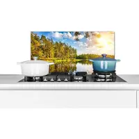 KitchenYeah Spatscherm keuken 70x30 cm - Kookplaat achterwand Bomen - Water - Zon - Muurbeschermer - Spatwand fornuis - Hoogwaardig aluminium