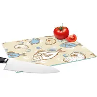 KitchenYeah Glazen Snijplank - 28x20 - Vis - Schelpen - Pastel - Design - Vintage - Snijplanken Glas