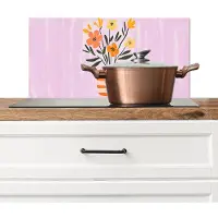 KitchenYeah Spatscherm keuken 70x30 cm - Kookplaat achterwand Vaas - Gestreept - Bloemen - Oranje - Muurbeschermer - Spatwand fornuis - Hoogwaardig aluminium