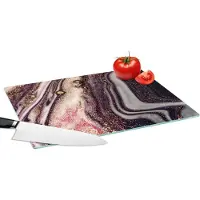 KitchenYeah Glazen Snijplank - 39x28 - Marmer - Roze - Goud - Glitter - Marmerlook - Snijplanken Glas