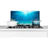 KitchenYeah Spatscherm keuken 60x30 cm - Kookplaat achterwand Onderwaterwereld - Zeedieren - Water - Zee - Koraal - Blauw - Muurbeschermer - Spatwand fornuis - Hoogwaardig aluminium