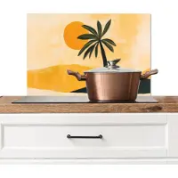 KitchenYeah Spatscherm keuken 70x50 cm - Kookplaat achterwand Illustratie - Palmboom - Zon - Heuvels - Muurbeschermer - Spatwand fornuis - Hoogwaardig aluminium