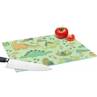 KitchenYeah Glazen Snijplank - 39x28 - Patronen - Dino - Groen - Jongetje - Kind - Kinderen - Kids - Snijplanken Glas