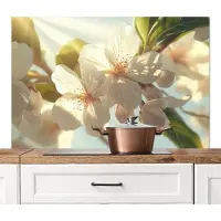 KitchenYeah Spatscherm keuken 120x80 cm - Kookplaat achterwand Bloesems - Wit - Zonnestralen - Bloemblaadjes - Muurbeschermer - Spatwand fornuis - Hoogwaardig aluminium