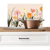 KitchenYeah Spatscherm keuken 70x50 cm - Kookplaat achterwand Pasteltinten - Bloemen - Illustratie - Muurbeschermer - Spatwand fornuis - Hoogwaardig aluminium