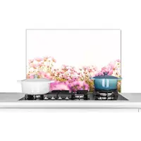 KitchenYeah Spatscherm keuken 90x60 cm - Kookplaat achterwand Bloemen - Roze - Zon - Natuur - Muurbeschermer - Spatwand fornuis - Hoogwaardig aluminium