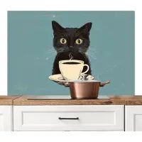 KitchenYeah Spatscherm keuken 120x80 cm - Kookplaat achterwand Kat - Zwart - Koffie - Minimalistisch - Muurbeschermer - Spatwand fornuis - Hoogwaardig aluminium