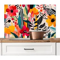 KitchenYeah Spatscherm keuken 100x65 cm - Kookplaat achterwand Bloemen - Bladeren - Abstract - Kleurrijk - Muurbeschermer - Spatwand fornuis - Hoogwaardig aluminium