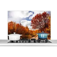KitchenYeah - Spatscherm - Boom - Herfst - Rood - Lucht - 100x65 cm - Muurbeschermer