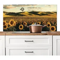 KitchenYeah Spatscherm keuken 120x60 cm - Kookplaat achterwand Zonnebloem - Veld - Windmolen - Muurbeschermer - Spatwand fornuis - Hoogwaardig aluminium