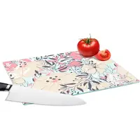 KitchenYeah Glazen Snijplank - 28x20 - Vintage - Bloem - Roze - Patronen - Snijplanken Glas