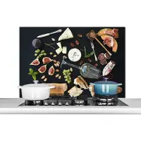 KitchenYeah Spatscherm keuken 100x65 cm - Kookplaat achterwand Wijn - Fruit - Kaas - Muurbeschermer - Spatwand fornuis - Hoogwaardig aluminium