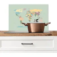 KitchenYeah Spatscherm keuken 60x40 cm - Kookplaat achterwand Wereldkaart - Realistisch - Kaart - Muurbeschermer - Spatwand fornuis - Hoogwaardig aluminium