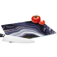 KitchenYeah Glazen Snijplank - 28x20 - Marmer - Paars - Luxe - Marmerlook - Glitter - Snijplanken Glas