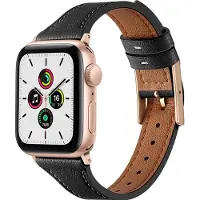 Mobigear Leren Watch bandje geschikt voor Apple Watch Bandje Gespsluiting | Napoli - 49/46/45/44 mm - Zwart