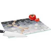 KitchenYeah Glazen Snijplank - 39x28 - Kubus - Goud - Luxe - Patronen - Snijplanken Glas