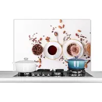 KitchenYeah Spatscherm keuken 100x65 cm - Kookplaat achterwand Koffie - Koffiebonen - Chocolade - Muurbeschermer - Spatwand fornuis - Hoogwaardig aluminium