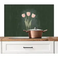 KitchenYeah Spatscherm keuken 100x65 cm - Kookplaat achterwand Tulpen - Liefde - Donkergroen - Muurbeschermer - Spatwand fornuis - Hoogwaardig aluminium