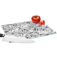 KitchenYeah Glazen Snijplank - 28x20 - Patroon - Corona - Zwart Wit - Snijplanken Glas