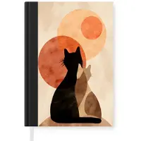 MuchoWow Notitieboek - Schrijfboek - Katten - Zwart - Abstract - Cirkels - Notitieboekje klein - A5 formaat - Schrijfblok