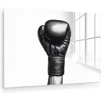 MuchoWow Glasschilderij 90x60 cm - Schilderij acrylglas - Bokshandschoen - Zwart - Hand - Foto op glas - Muurdecoratie woonkamer - Wanddecoratie slaapkamer - Schilderijen