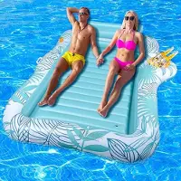 Karma Opblaasbaar luchtmatras, zwembad, dubbel deluxe tanning zwembad, grote waterhangmat voor volwassenen, opblaasbaar zonnezwembad met hoofdsteun en bekerhouder voor zomer, zwembad, strand