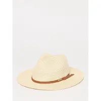 Barbour Straw Fedora Hat with Leather Band Wo - Beige