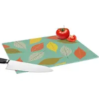 KitchenYeah Glazen Snijplank - 39x28 - Bladeren - Herfst - Vintage - Pastel - Patroon - Snijplanken Glas