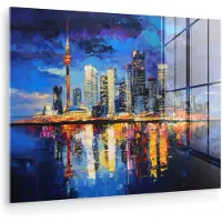 MuchoWow Glasschilderij 40x30 cm - Schilderij acrylglas - Skyline Toronto - Modern - Stadslicht - Blauw - Foto op glas - Muurdecoratie woonkamer - Wanddecoratie slaapkamer - Schilderijen