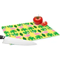 KitchenYeah Glazen Snijplank - 28x20 - Flamingo - Planten - Dieren - Patroon - Snijplanken Glas