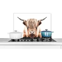 KitchenYeah Spatscherm keuken 70x50 cm - Kookplaat achterwand Dieren - Schotse Hooglander - Koe - Muurbeschermer - Spatwand fornuis - Hoogwaardig aluminium