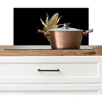 KitchenYeah Spatscherm keuken 60x30 cm - Kookplaat achterwand Mais - Eten - Goud - Zwart - Muurbeschermer - Spatwand fornuis - Hoogwaardig aluminium