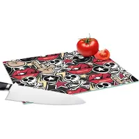 KitchenYeah Glazen Snijplank - 28x20 - Rock - Rock 'n roll - Patroon - Doodshoofd - Snijplanken Glas
