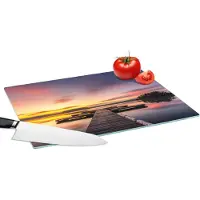 KitchenYeah Glazen Snijplank - 39x28 - Steiger - Zonsondergang - Water - Zee - Reflectie - Snijplanken Glas