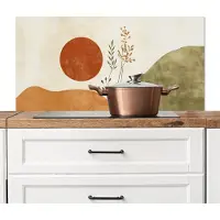 KitchenYeah Spatscherm keuken 100x50 cm - Kookplaat achterwand Zon - Abstract - Takken - Oranje - Muurbeschermer - Spatwand fornuis - Hoogwaardig aluminium
