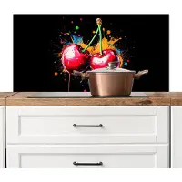 KitchenYeah Spatscherm keuken 100x50 cm - Kookplaat achterwand Kersen - Fruit - Graffiti - Verf - Abstract - Modern - Kleurrijk - Muurbeschermer - Spatwand fornuis - Hoogwaardig aluminium