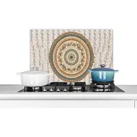 KitchenYeah Spatscherm keuken 60x40 cm - Kookplaat achterwand Bloemen - Mandala - Vintage - Bruin - Hippie - Muurbeschermer - Spatwand fornuis - Hoogwaardig aluminium