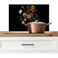 KitchenYeah Spatscherm keuken 60x40 cm - Kookplaat achterwand Zonnebloemen - Boeket - Kleurrijk - Muurbeschermer - Spatwand fornuis - Hoogwaardig aluminium