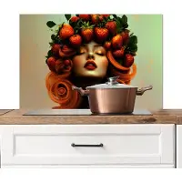 KitchenYeah Spatscherm keuken 80x55 cm - Kookplaat achterwand Vrouw - Aardbeien - Kroon - Muurbeschermer - Spatwand fornuis - Hoogwaardig aluminium