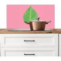 KitchenYeah Spatscherm keuken 80x40 cm - Kookplaat achterwand Illustratie - Blad - Minimalistisch - Groen - Muurbeschermer - Spatwand fornuis - Hoogwaardig aluminium