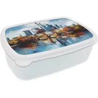 MuchoWow Broodtrommel Wit - Lunchbox Bomen Frankfurt- Stad - Skyline - Brug - Brooddoos 18x12x6 cm - Brood lunch box - Broodtrommels voor kinderen en volwassenen
