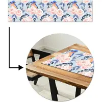 MuchoWow Tafelloper 200x50 cm - Tafelmat vinyl Patronen - Roos - Vogel - Blauw - Tafeldecoratie - Tafelversiering - Keuken decoratie - Tafel versiering