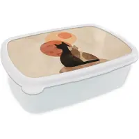 MuchoWow Broodtrommel Wit - Lunchbox Katten - Zwart - Abstract - Cirkels - Brooddoos 18x12x6 cm - Brood lunch box - Broodtrommels voor kinderen en volwassenen