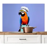 KitchenYeah Spatscherm keuken 120x80 cm - Kookplaat achterwand Papegaai - Koksmuts - Vogel - Leuk - Muurbeschermer - Spatwand fornuis - Hoogwaardig aluminium