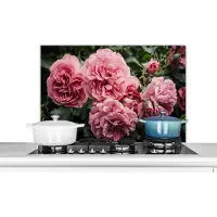KitchenYeah Spatscherm keuken 80x55 cm - Kookplaat achterwand Roze - Bloemen - Rozen - Muurbeschermer - Spatwand fornuis - Hoogwaardig aluminium