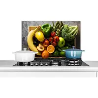 KitchenYeah Spatscherm keuken 60x40 cm - Kookplaat achterwand Krat - Fruit - Regenboog - Muurbeschermer - Spatwand fornuis - Hoogwaardig aluminium