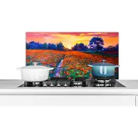 KitchenYeah Spatscherm keuken 80x40 cm - Kookplaat achterwand Schilderij - Natuur - Bloemen - Olieverf - Muurbeschermer - Spatwand fornuis - Hoogwaardig aluminium
